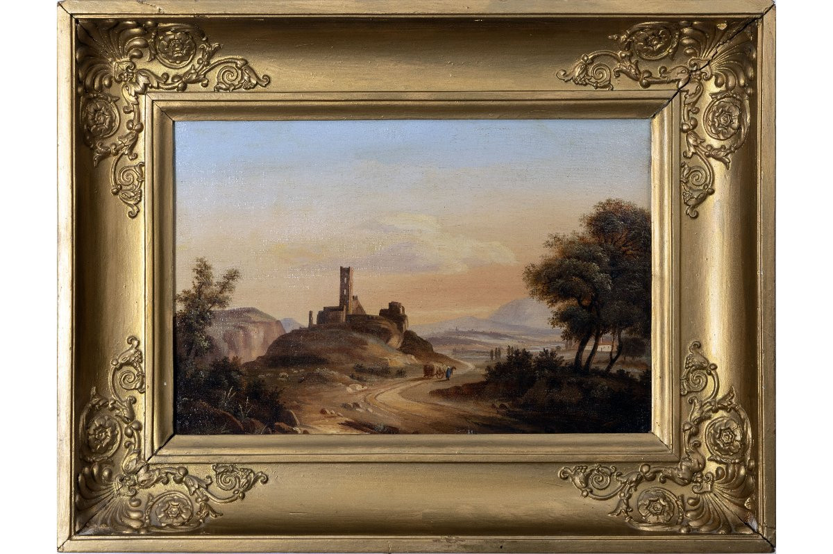 Pierre-nicolas Wéry – Lively Landscape With Medieval Ruins – Oil On Canvas – Early 19th Century-photo-2