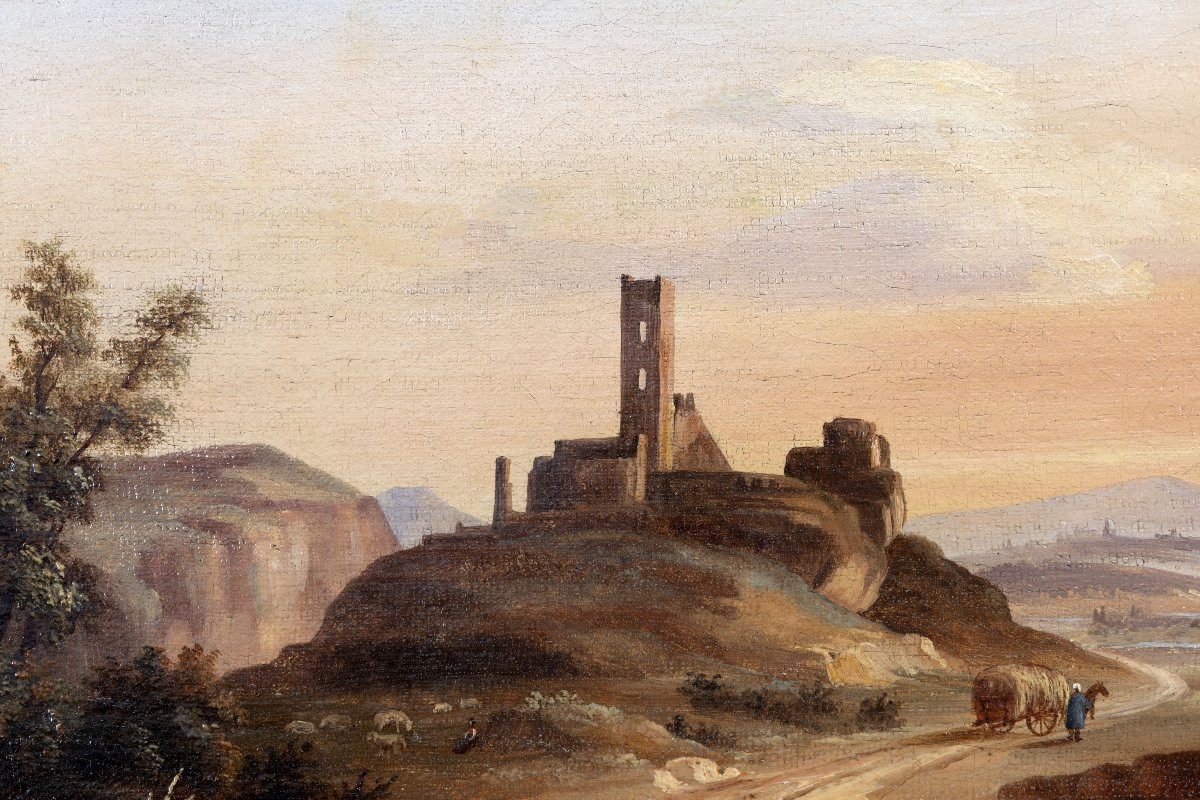 Pierre-nicolas Wéry – Lively Landscape With Medieval Ruins – Oil On Canvas – Early 19th Century-photo-4