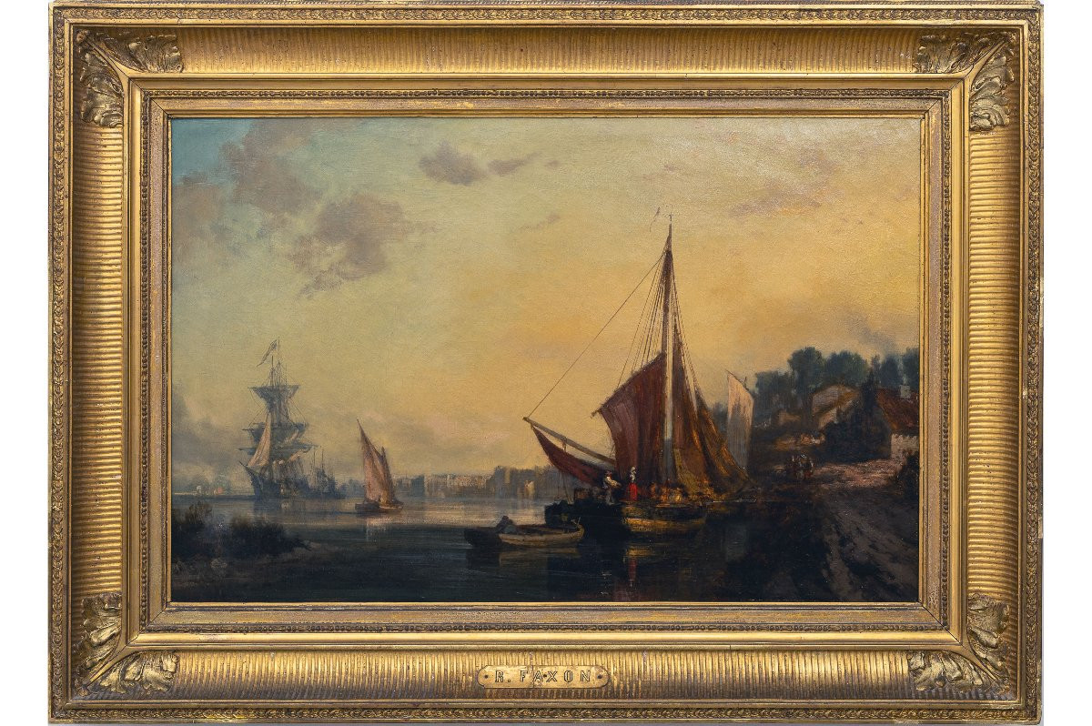 Richard Faxon – Le Déchargement Du Navire - Huile Sur Toile - Signée-photo-2