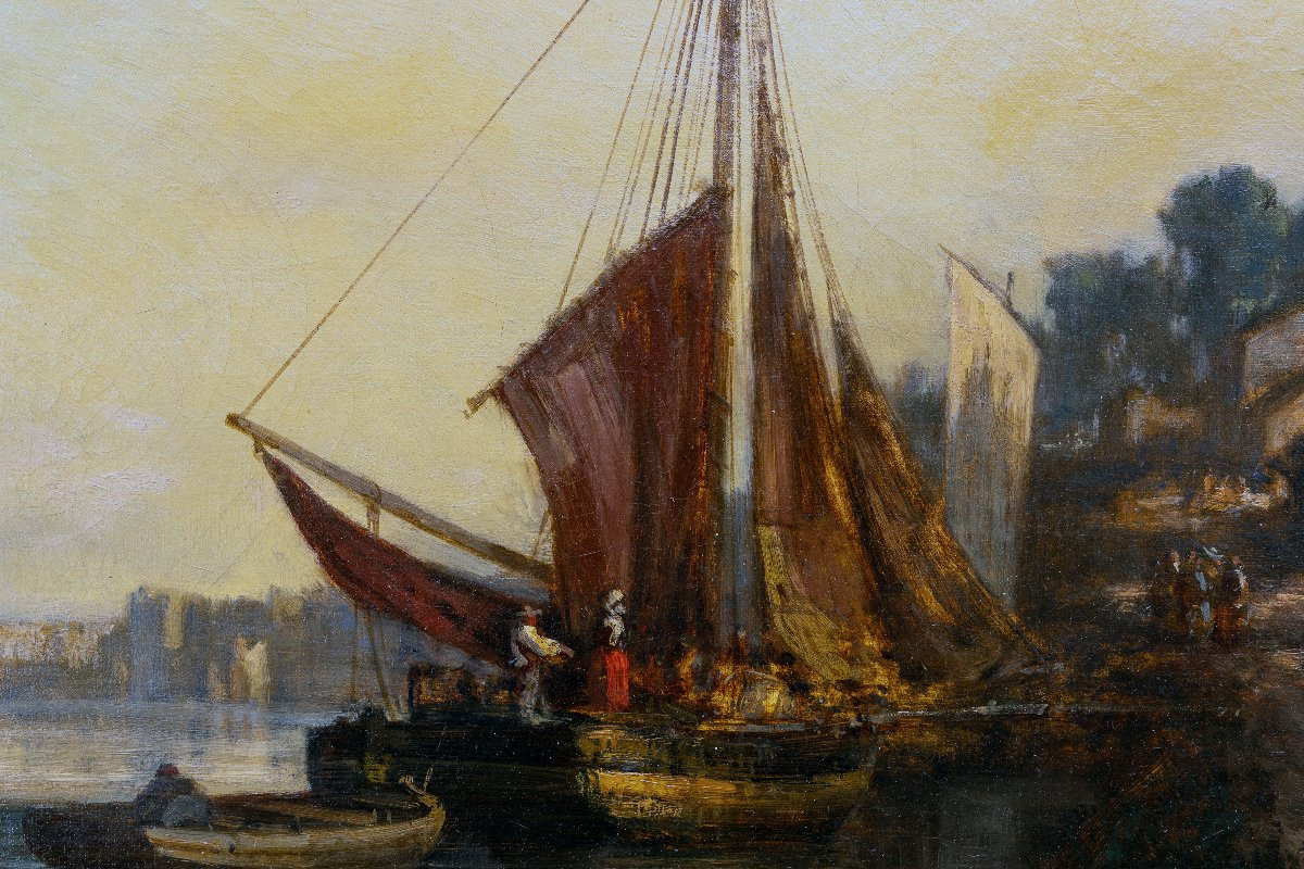 Richard Faxon – Le Déchargement Du Navire - Huile Sur Toile - Signée-photo-2