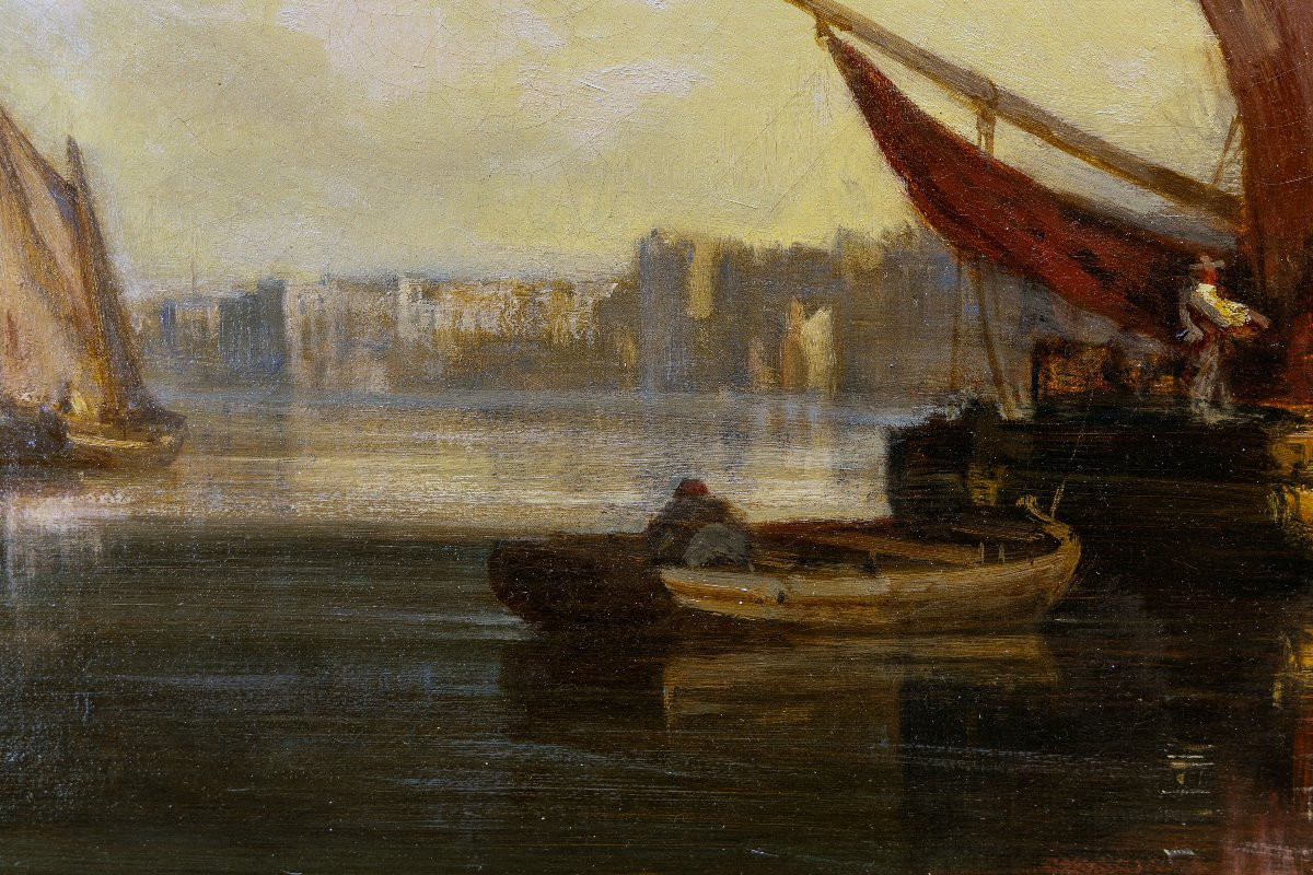 Richard Faxon – Le Déchargement Du Navire - Huile Sur Toile - Signée-photo-3