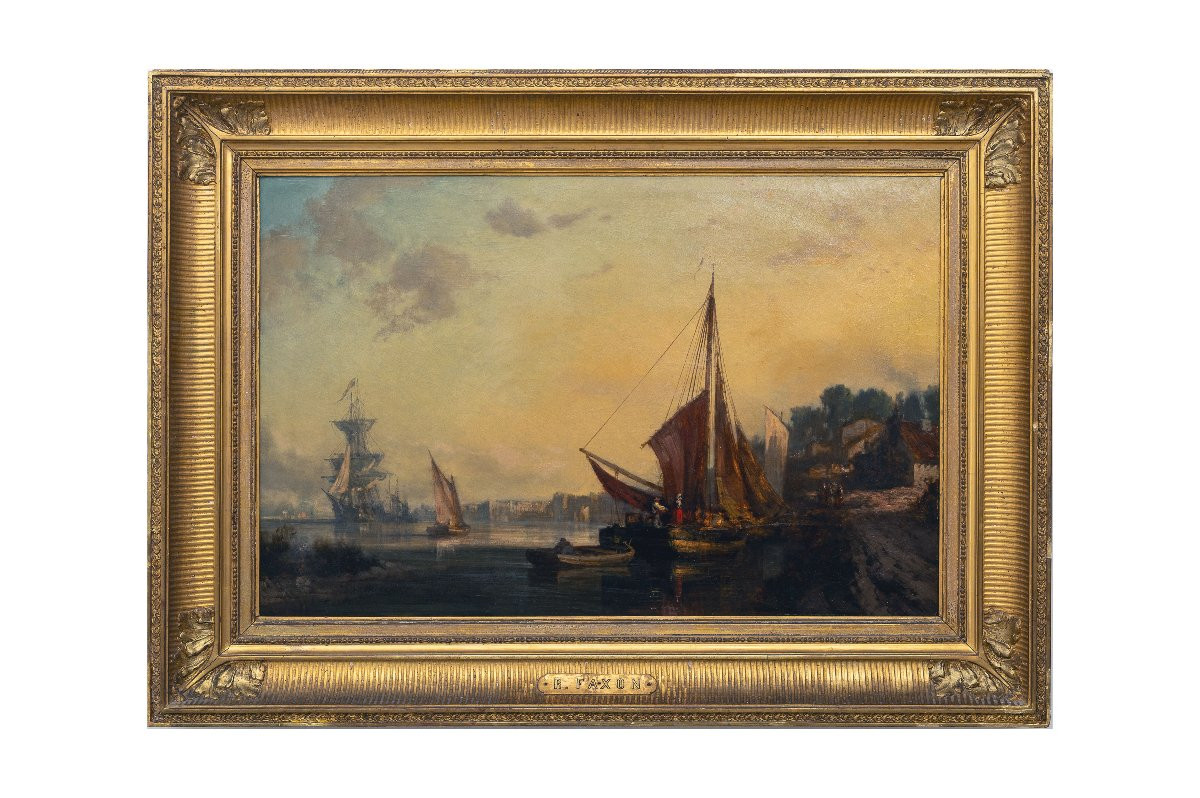 Richard Faxon – Le Déchargement Du Navire - Huile Sur Toile - Signée-photo-5