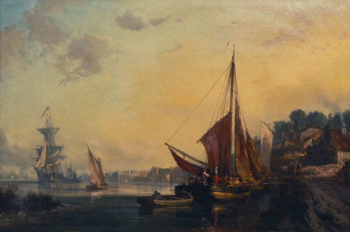 Richard Faxon – Le Déchargement Du Navire - Huile Sur Toile - Signée