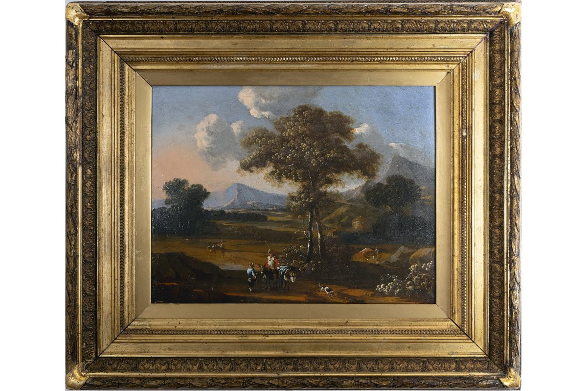 Circle Of Couwenbergh – Flanders – Italianate Landscape Animated By Travelers – 17th Century-photo-2