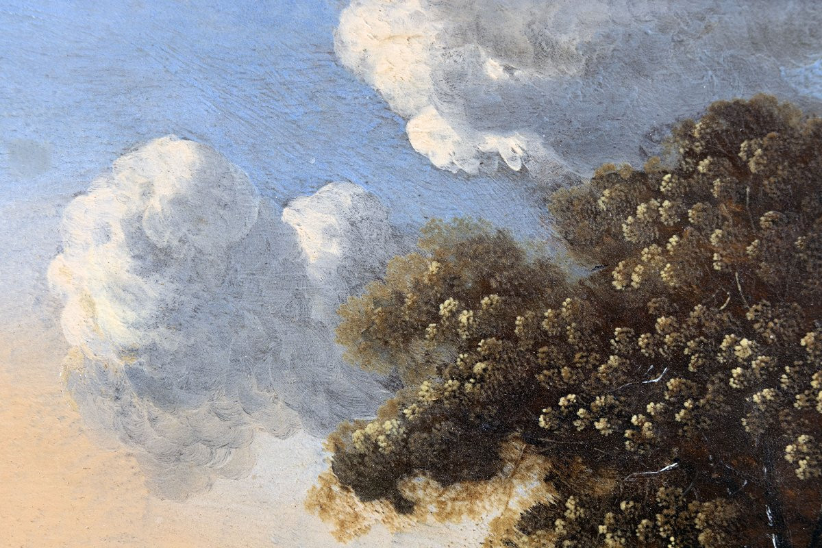 Circle Of Couwenbergh – Flanders – Italianate Landscape Animated By Travelers – 17th Century-photo-3