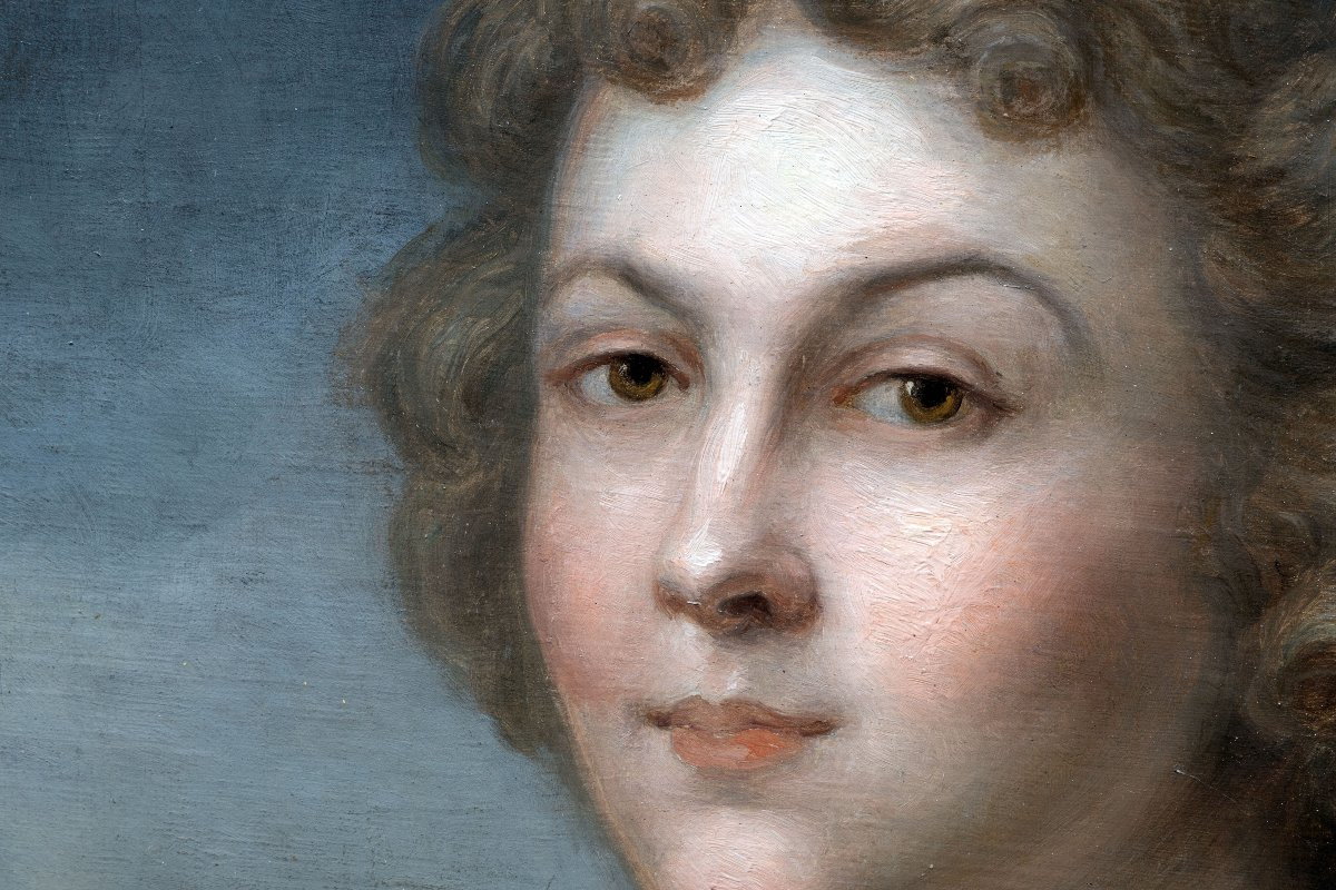 French Or German School - Portrait Of A Woman With A Green Scarf - Oil On Canvas - 18th Century-photo-2