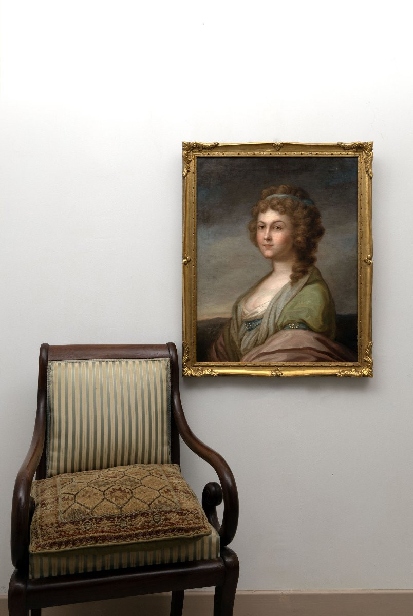 French Or German School - Portrait Of A Woman With A Green Scarf - Oil On Canvas - 18th Century-photo-6