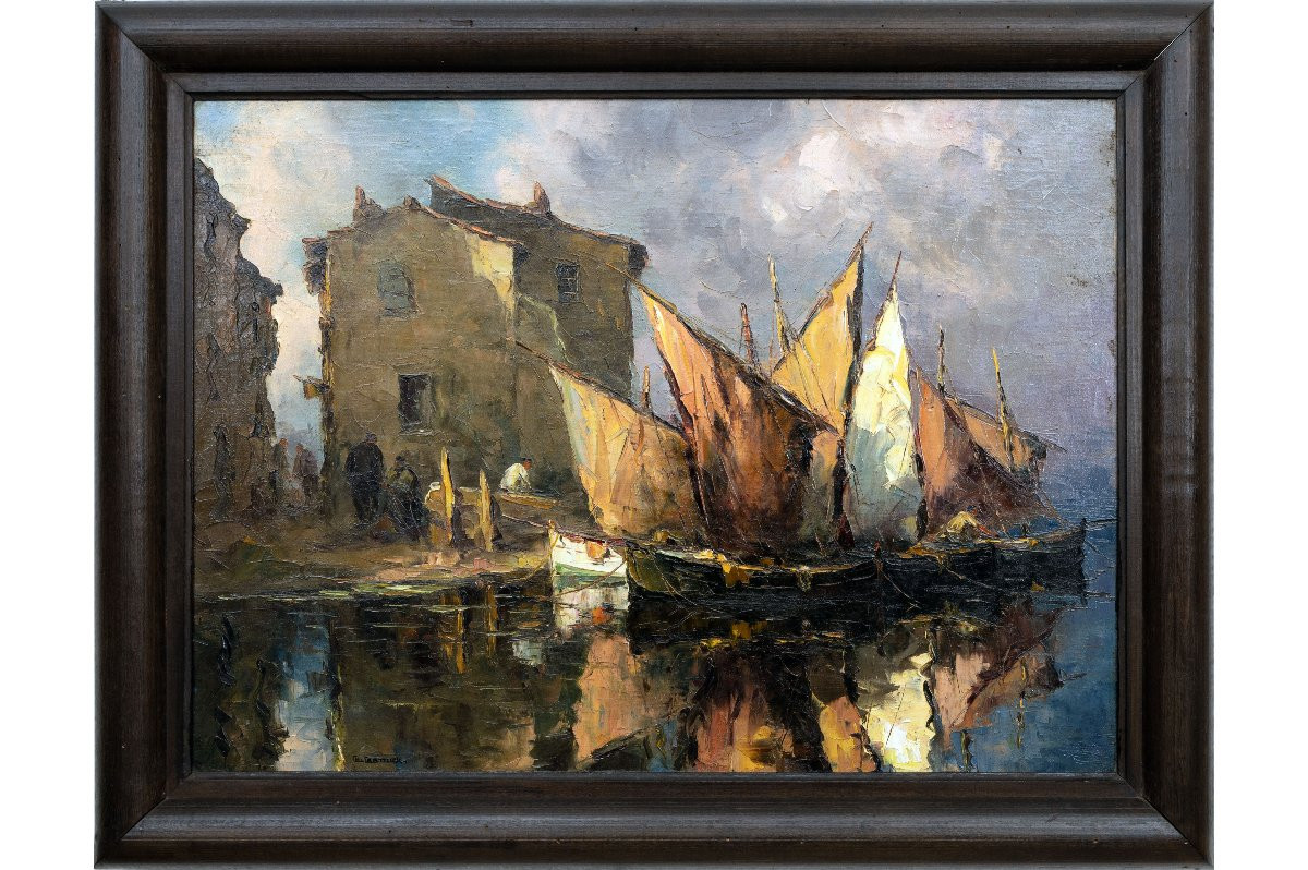 Charles CERMAK – Voiliers au port – Huile sur toile – Signée-photo-2