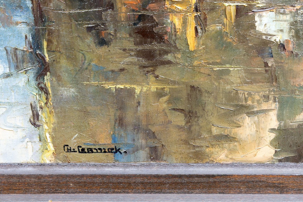 Charles CERMAK – Voiliers au port – Huile sur toile – Signée-photo-3