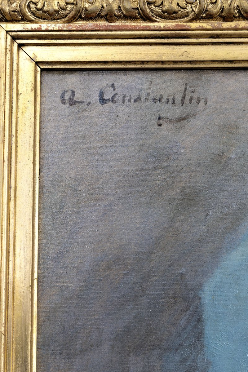 A. CONSTANTIN – Portrait de femme au boa de plumes – Huile sur toile – Signée - Fin XIXe-photo-3