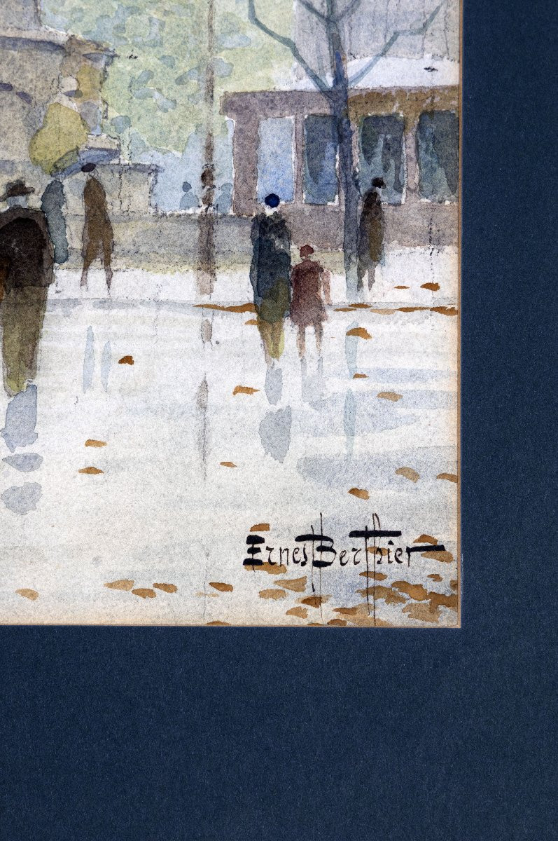 Ernest Berthier - Place Du Châtelet, Paris - Watercolor - Signed-photo-3