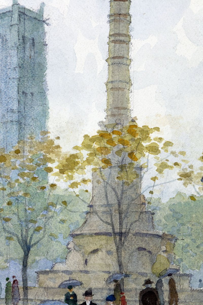 Ernest Berthier - Place Du Châtelet, Paris - Watercolor - Signed-photo-3