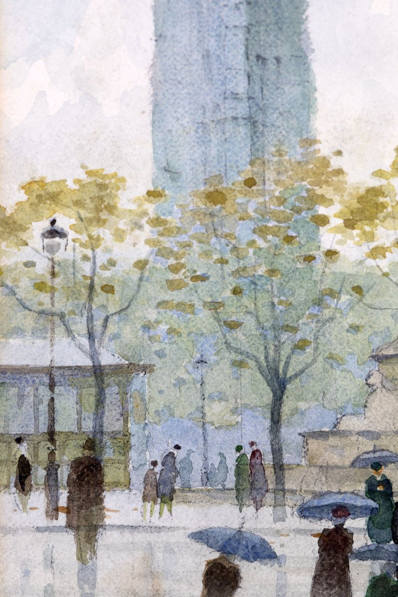 Ernest Berthier - Place Du Châtelet, Paris - Watercolor - Signed-photo-4