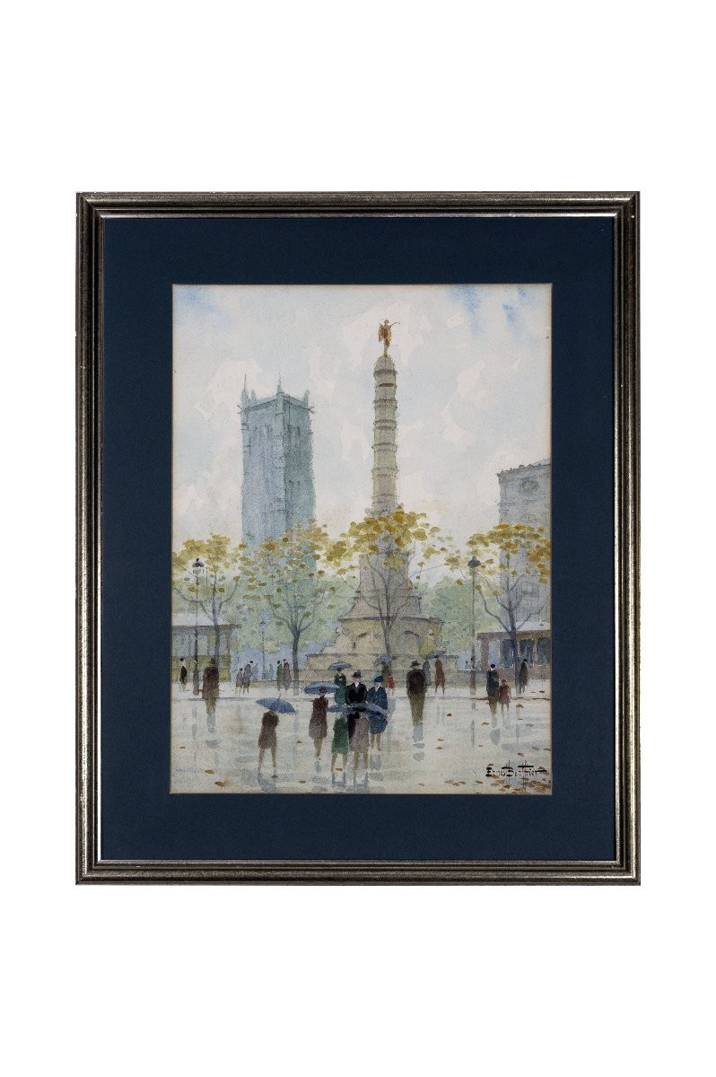 Ernest Berthier - Place Du Châtelet, Paris - Watercolor - Signed-photo-6
