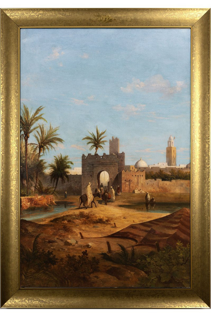 Antoine Ponthus-cinier - Animated View Of The Touggourt Gate (algeria) - Oil On Canvas - 1880-photo-2