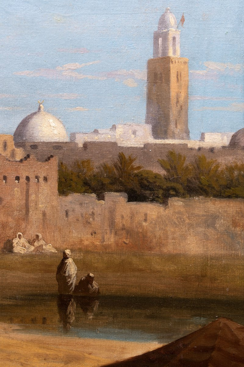 Antoine Ponthus-cinier - Animated View Of The Touggourt Gate (algeria) - Oil On Canvas - 1880-photo-2