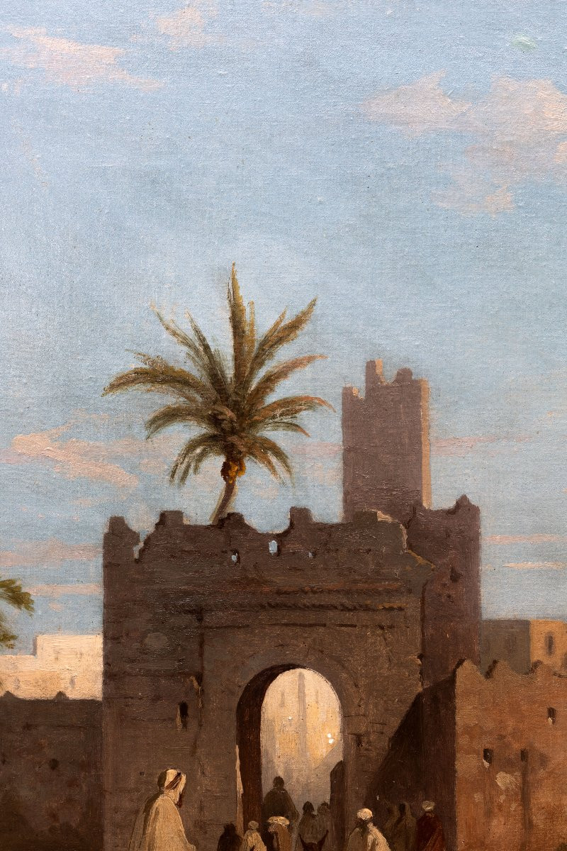 Antoine Ponthus-cinier - Animated View Of The Touggourt Gate (algeria) - Oil On Canvas - 1880-photo-3