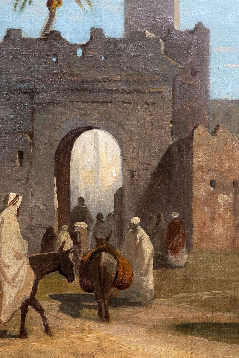 Antoine Ponthus-cinier - Animated View Of The Touggourt Gate (algeria) - Oil On Canvas - 1880-photo-4