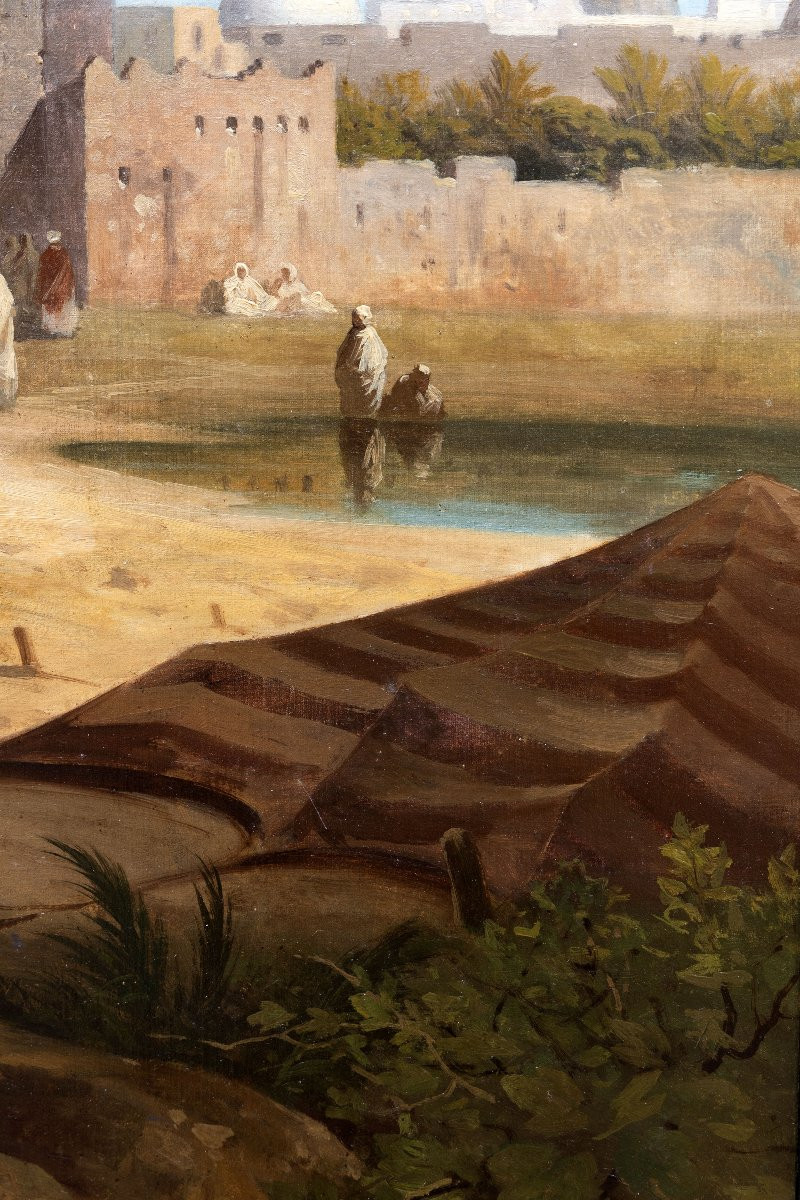 Antoine Ponthus-cinier - Animated View Of The Touggourt Gate (algeria) - Oil On Canvas - 1880-photo-5