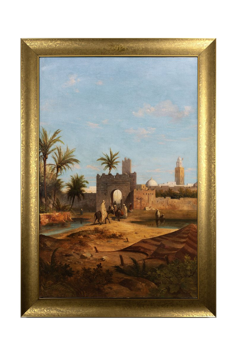Antoine Ponthus-cinier - Animated View Of The Touggourt Gate (algeria) - Oil On Canvas - 1880-photo-7