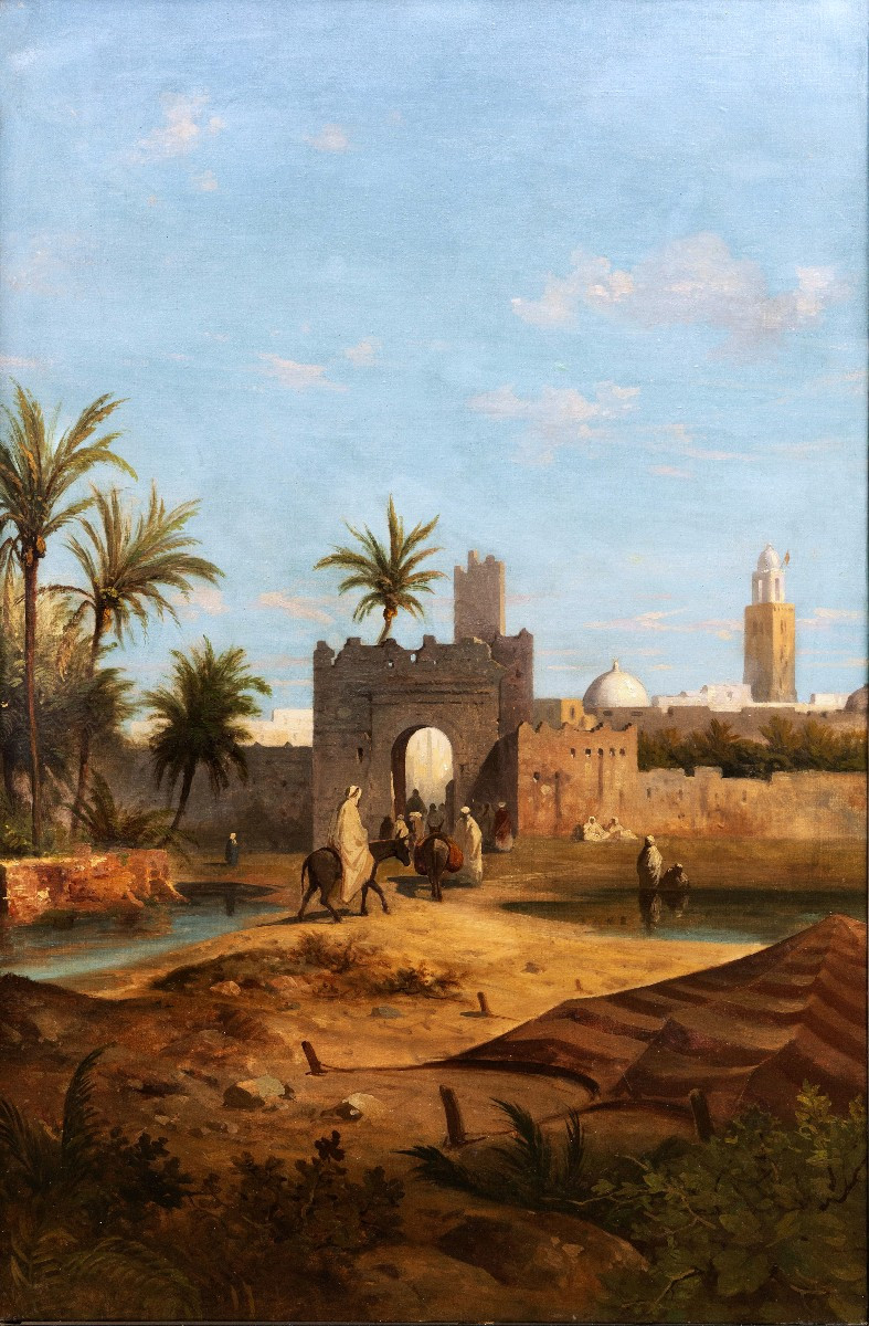 Antoine Ponthus-cinier - Animated View Of The Touggourt Gate (algeria) - Oil On Canvas - 1880