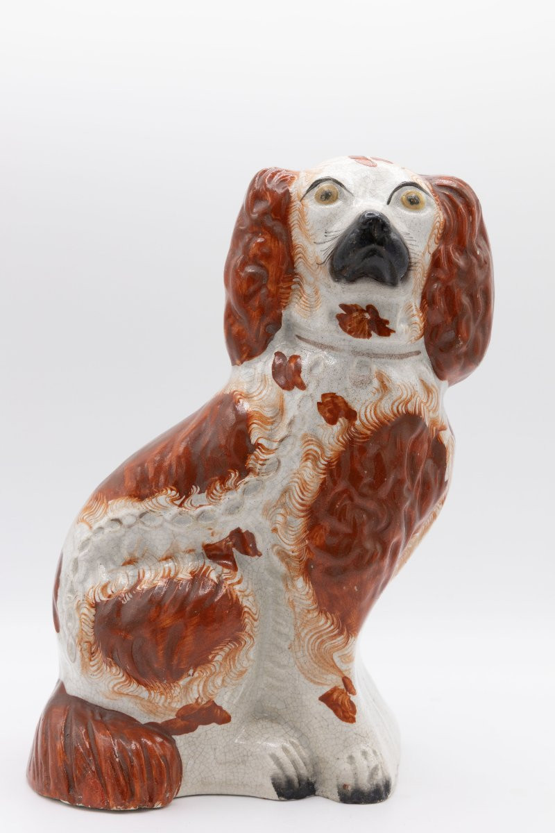 Paire de chiens en céramique Staffordshire,  Angleterre, XIXe-photo-2