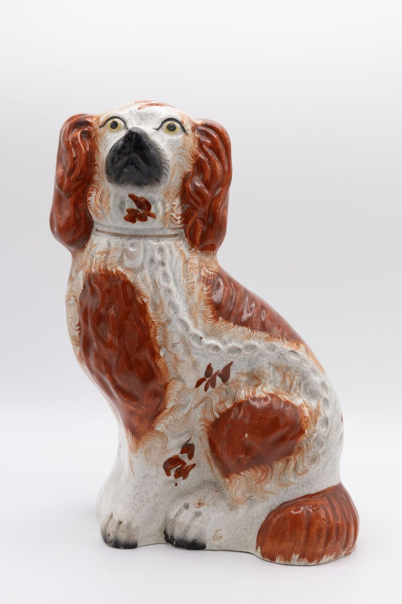 Paire de chiens en céramique Staffordshire,  Angleterre, XIXe-photo-3