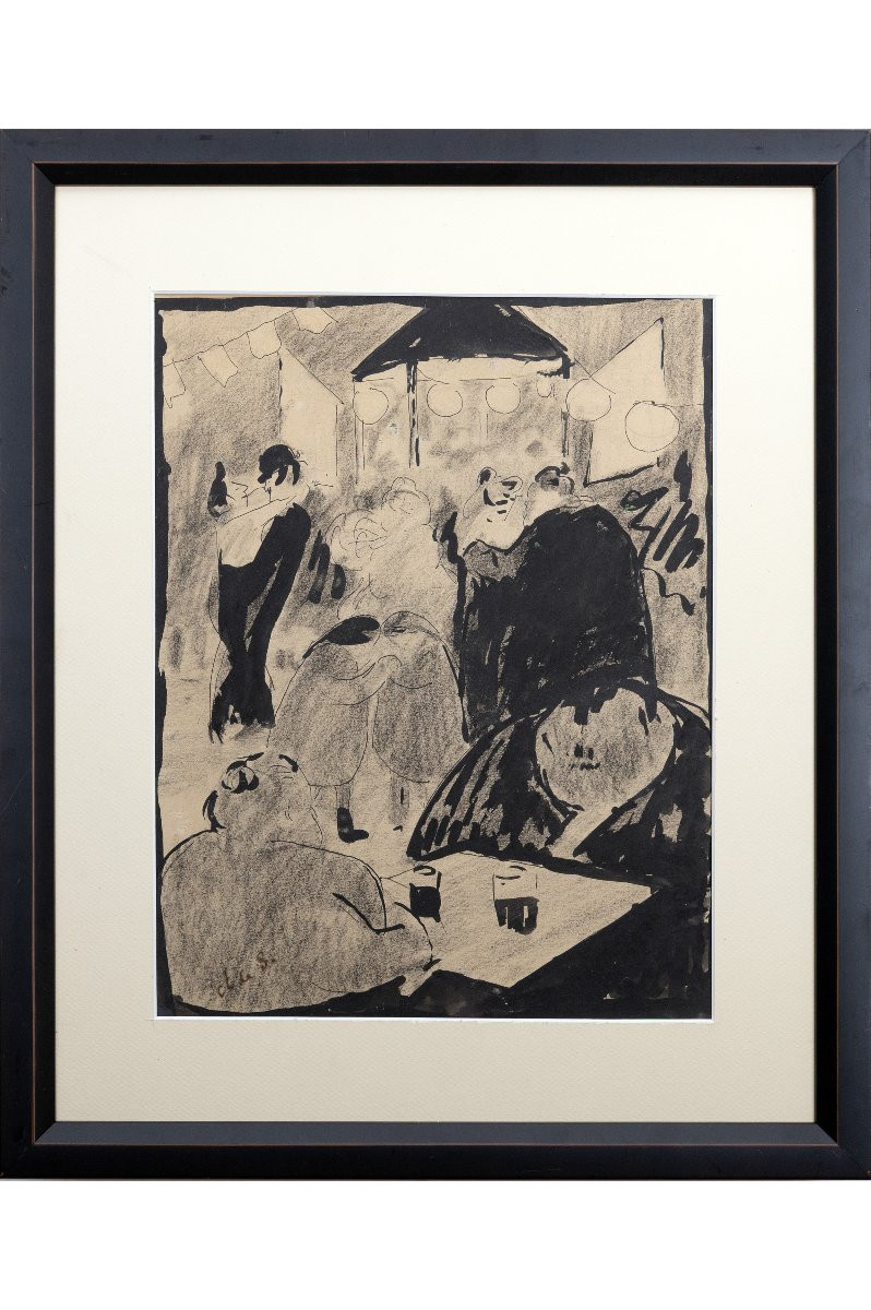 André DUNOYER DE SEGONZAC – Scène de bal populaire – Dessin à l’encre – Monogrammé – Vers 1930-photo-2