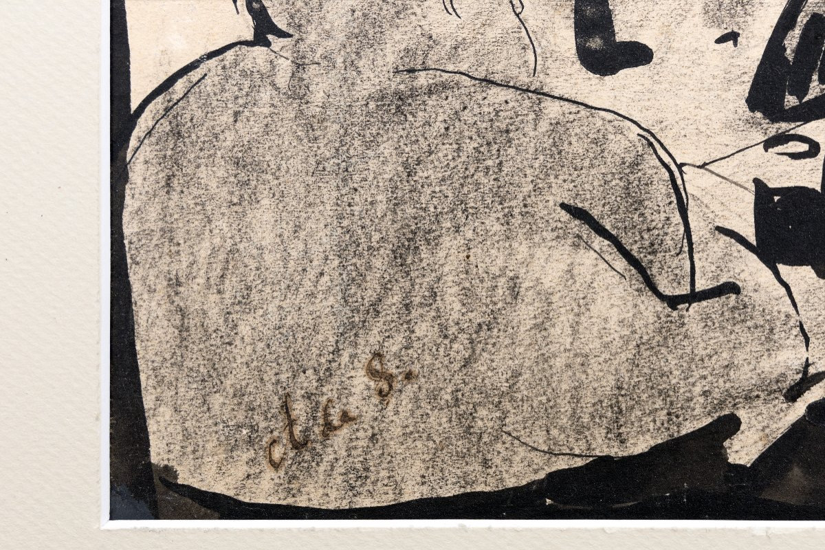 André DUNOYER DE SEGONZAC – Scène de bal populaire – Dessin à l’encre – Monogrammé – Vers 1930-photo-3