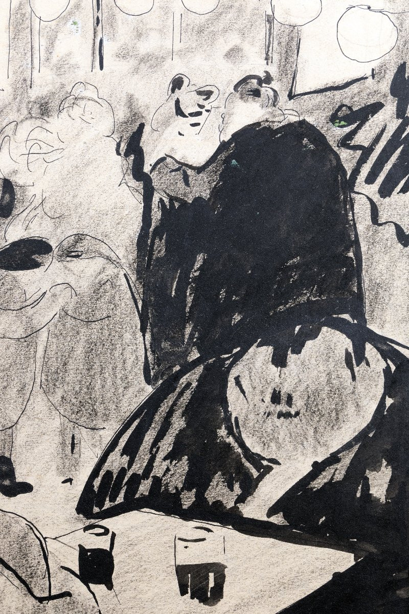 André DUNOYER DE SEGONZAC – Scène de bal populaire – Dessin à l’encre – Monogrammé – Vers 1930-photo-1