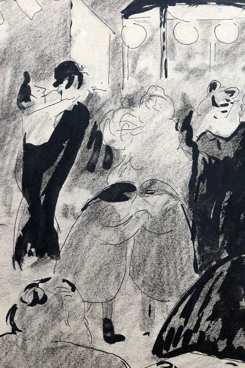 André DUNOYER DE SEGONZAC – Scène de bal populaire – Dessin à l’encre – Monogrammé – Vers 1930-photo-2