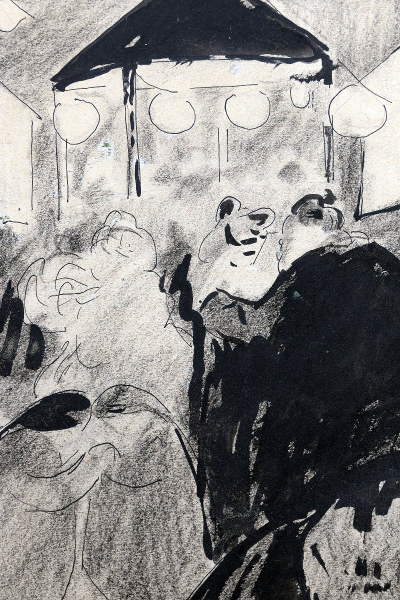 André DUNOYER DE SEGONZAC – Scène de bal populaire – Dessin à l’encre – Monogrammé – Vers 1930-photo-3