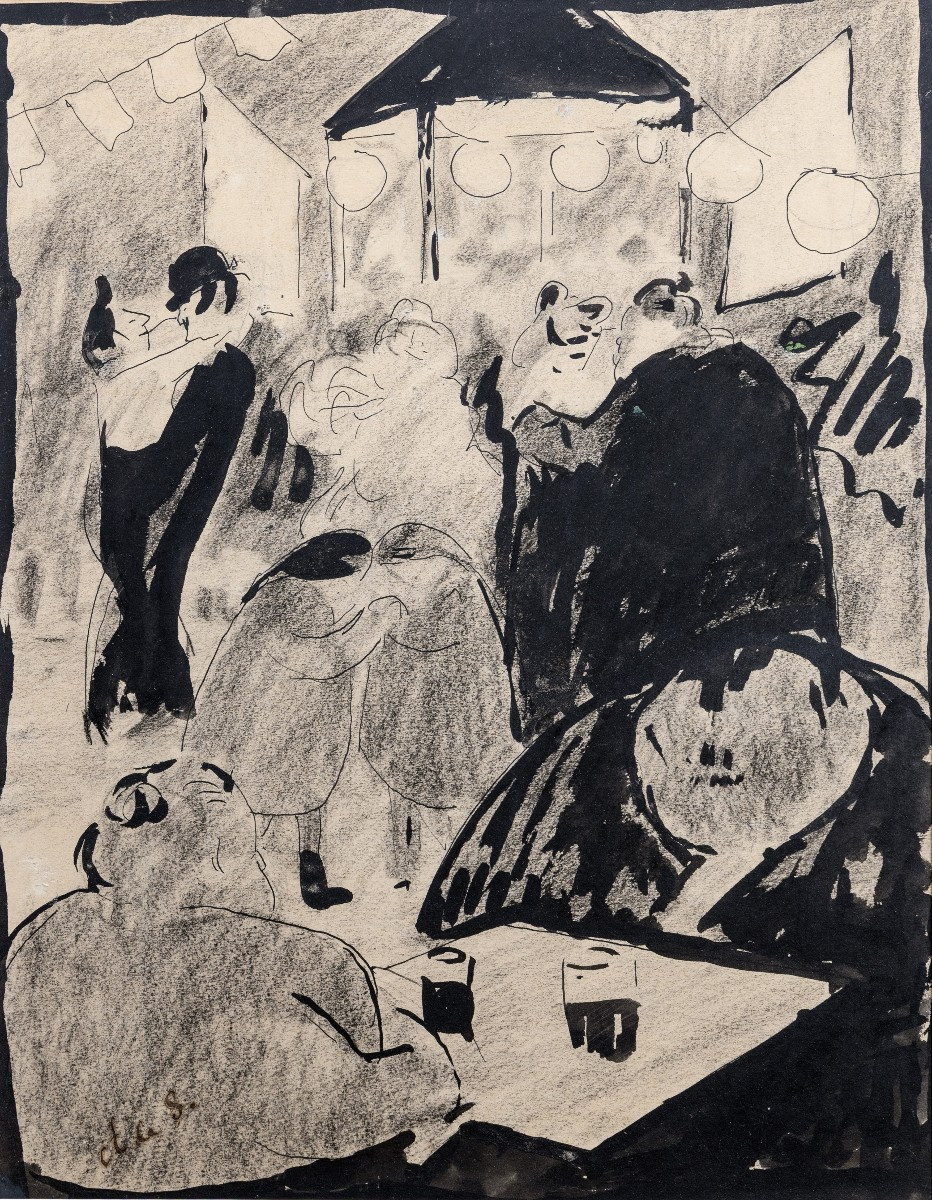 André DUNOYER DE SEGONZAC – Scène de bal populaire – Dessin à l’encre – Monogrammé – Vers 1930