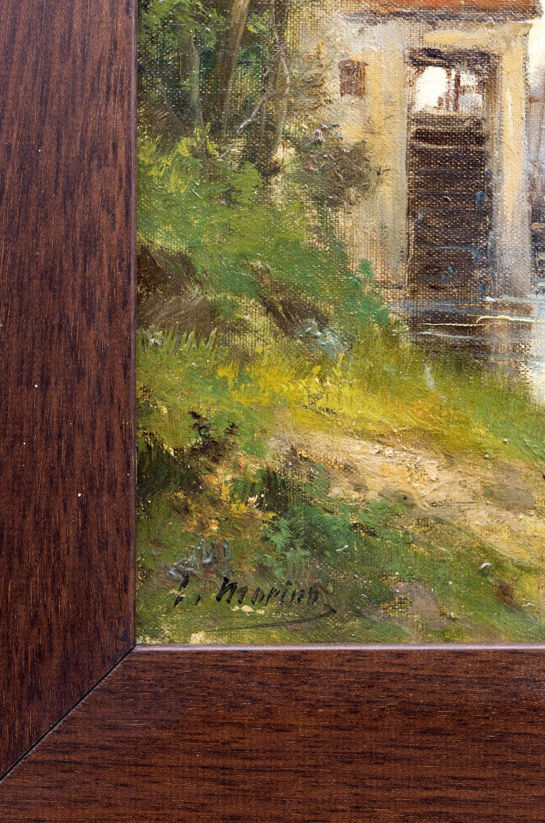 E. MARINO – Crépuscule sur la rivière au moulin – Huile sur toile – Signée -photo-3