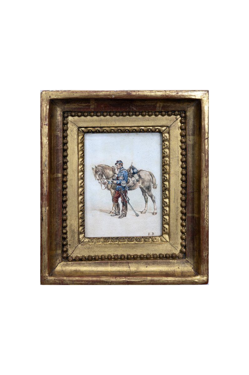 Edouard Detaille - Cavalier Du Second Hussard - Watercolor - Monogrammed - About 1890-photo-7