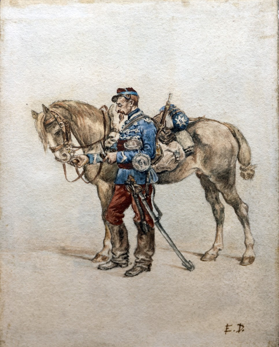 Edouard Detaille - Cavalier Du Second Hussard - Watercolor - Monogrammed - About 1890