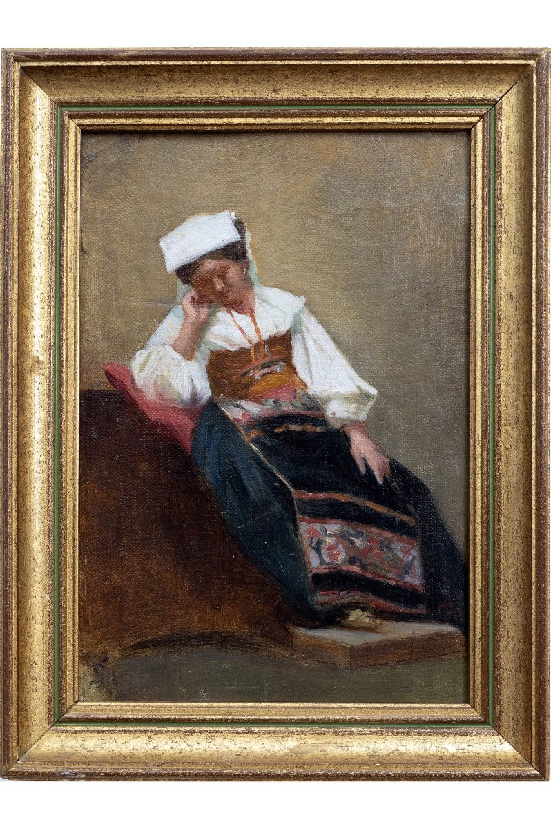 Paire d’études de paysans italiens en costumes traditionnels – Huiles sur toile – XIXe-photo-5