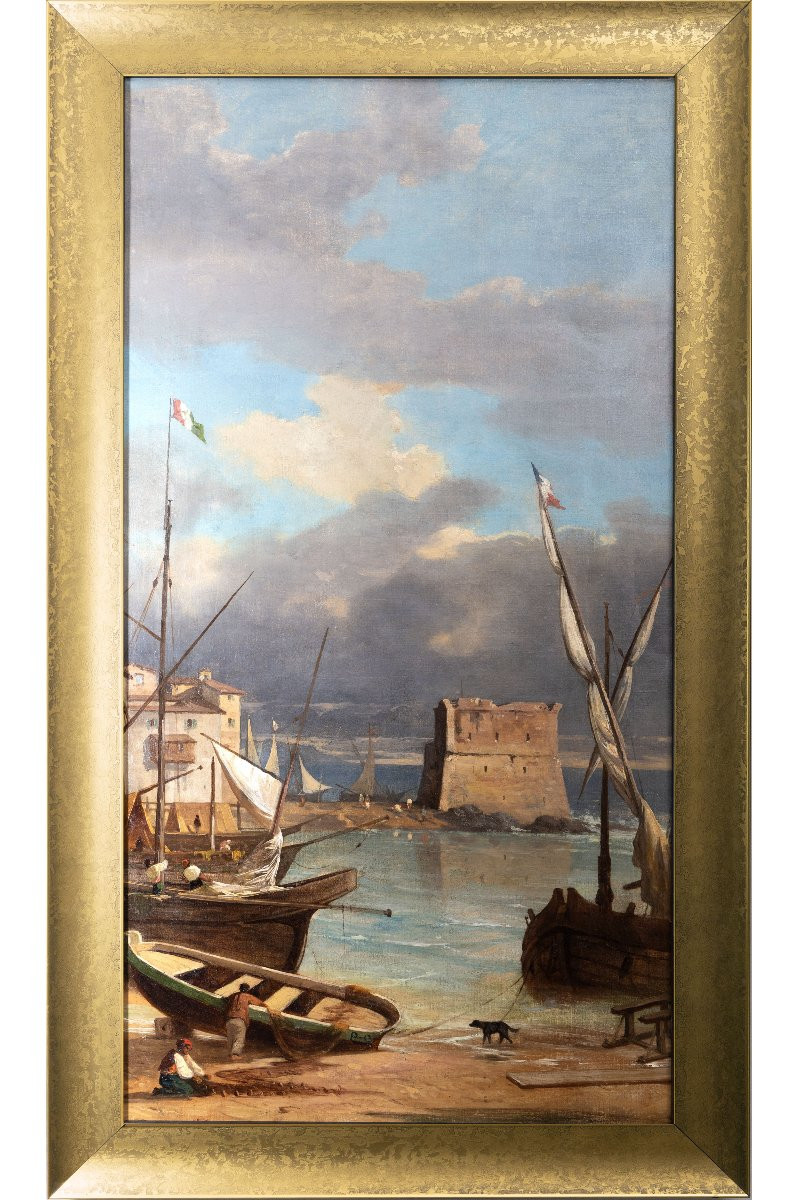 Antoine Claude PONTHUS-CINIER – Vue du port de Naples – Huile sur toile – Monogrammée - XIXe s.-photo-2
