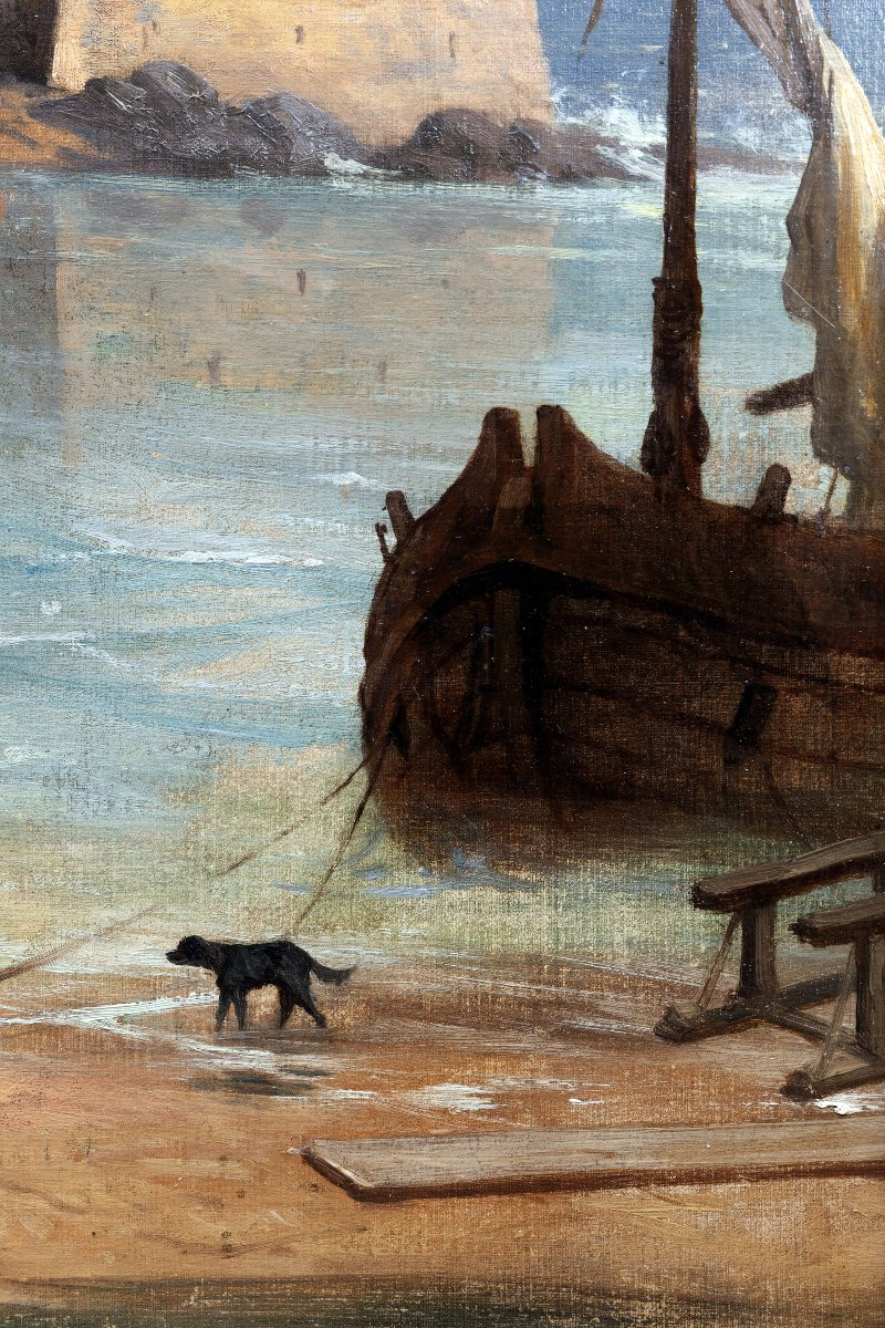 Antoine Claude PONTHUS-CINIER – Vue du port de Naples – Huile sur toile – Monogrammée - XIXe s.-photo-1