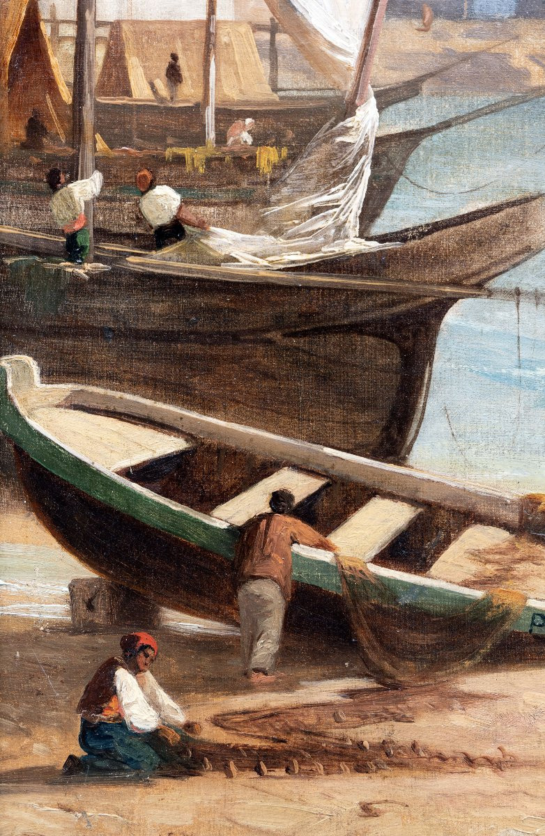 Antoine Claude PONTHUS-CINIER – Vue du port de Naples – Huile sur toile – Monogrammée - XIXe s.-photo-2