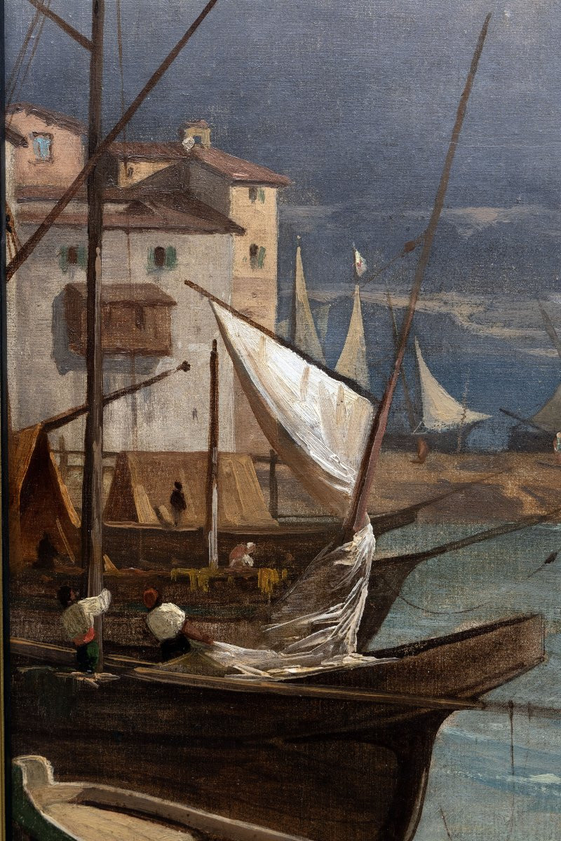 Antoine Claude PONTHUS-CINIER – Vue du port de Naples – Huile sur toile – Monogrammée - XIXe s.-photo-3