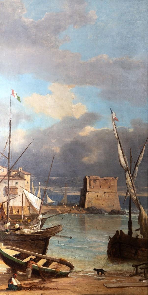 Antoine Claude PONTHUS-CINIER – Vue du port de Naples – Huile sur toile – Monogrammée - XIXe s.