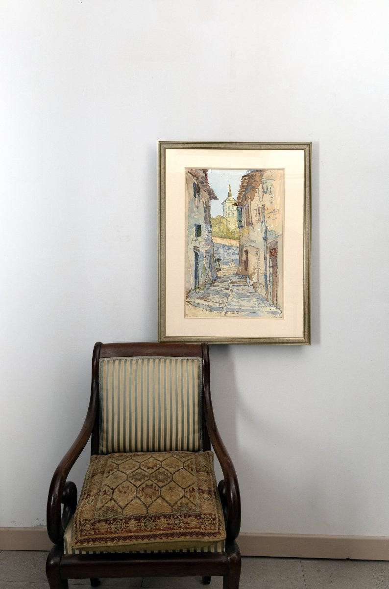 Avignon, rue de la vieille ville et clocher de Notre-Dame des Doms – Aquarelle – Signée -photo-6