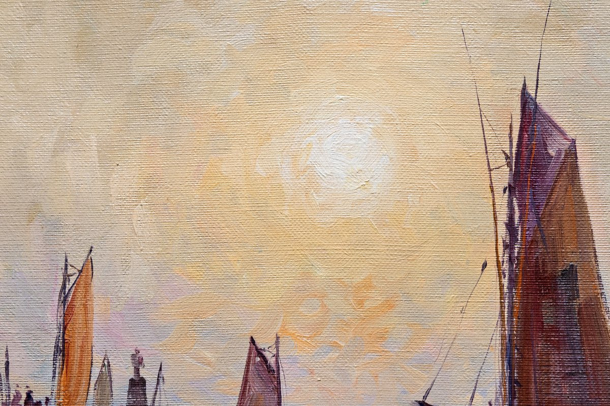 Eugene Demester - Fishing Boats In A Breton Port At Dusk - Oil On Canvas - Signed-photo-3