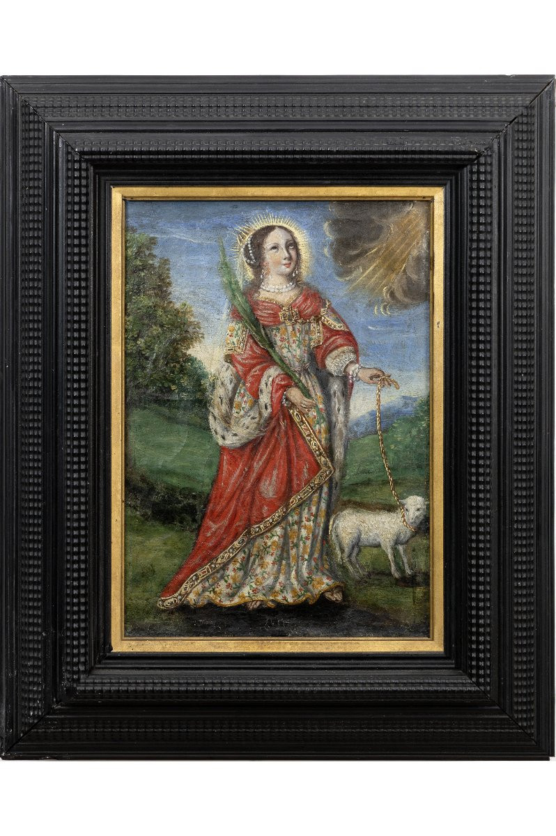 École franco-flamande – Sainte Agnès – Fin XVIIe – Huile sur toile-photo-2