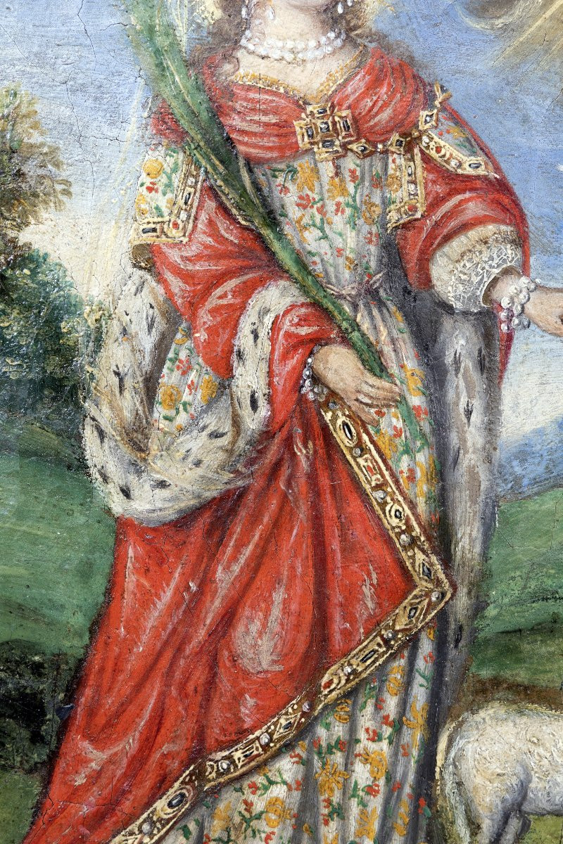 École franco-flamande – Sainte Agnès – Fin XVIIe – Huile sur toile-photo-1