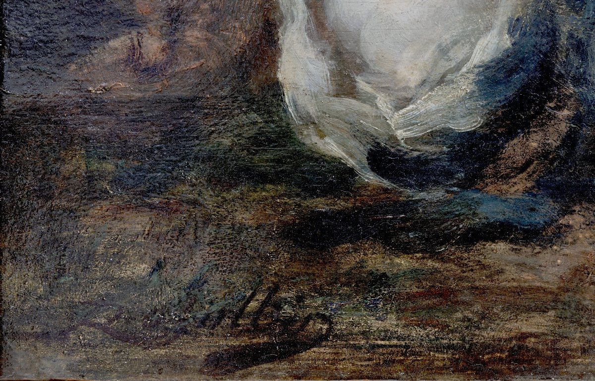 M. A. Rosalbin De Buncey - Nymph, Eros And Bather - Oil On Panel - Signed-photo-3