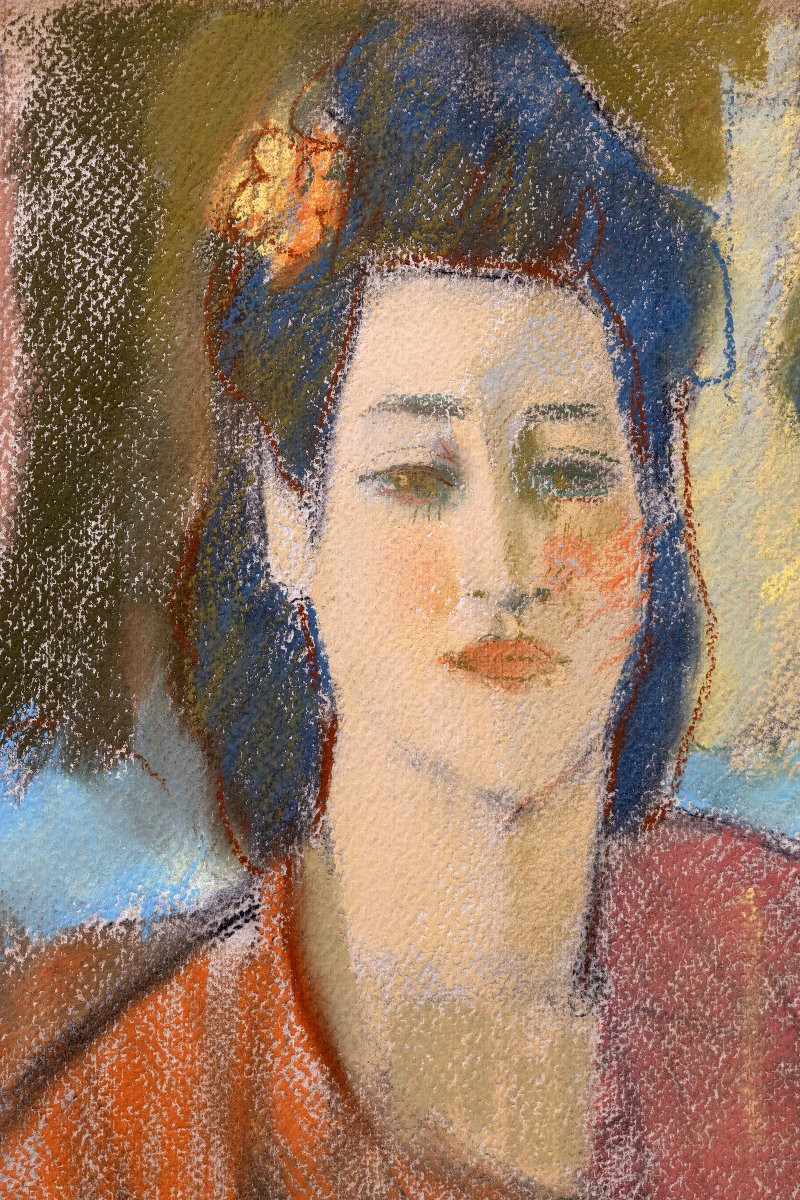 School Of Paris - Zygmunt Landau - Woman In An Orange Blouse - Pastel - Signed-photo-1