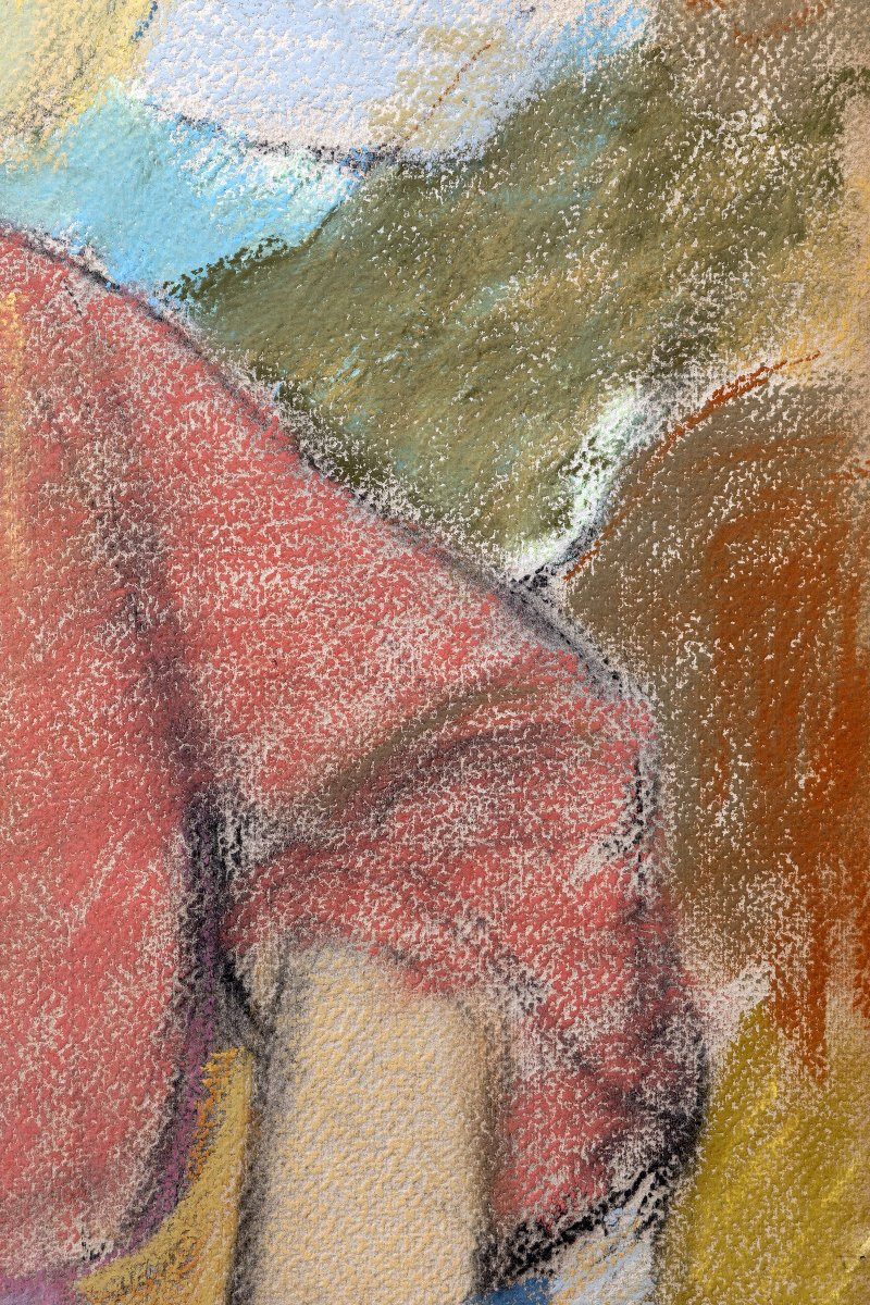 School Of Paris - Zygmunt Landau - Woman In An Orange Blouse - Pastel - Signed-photo-4