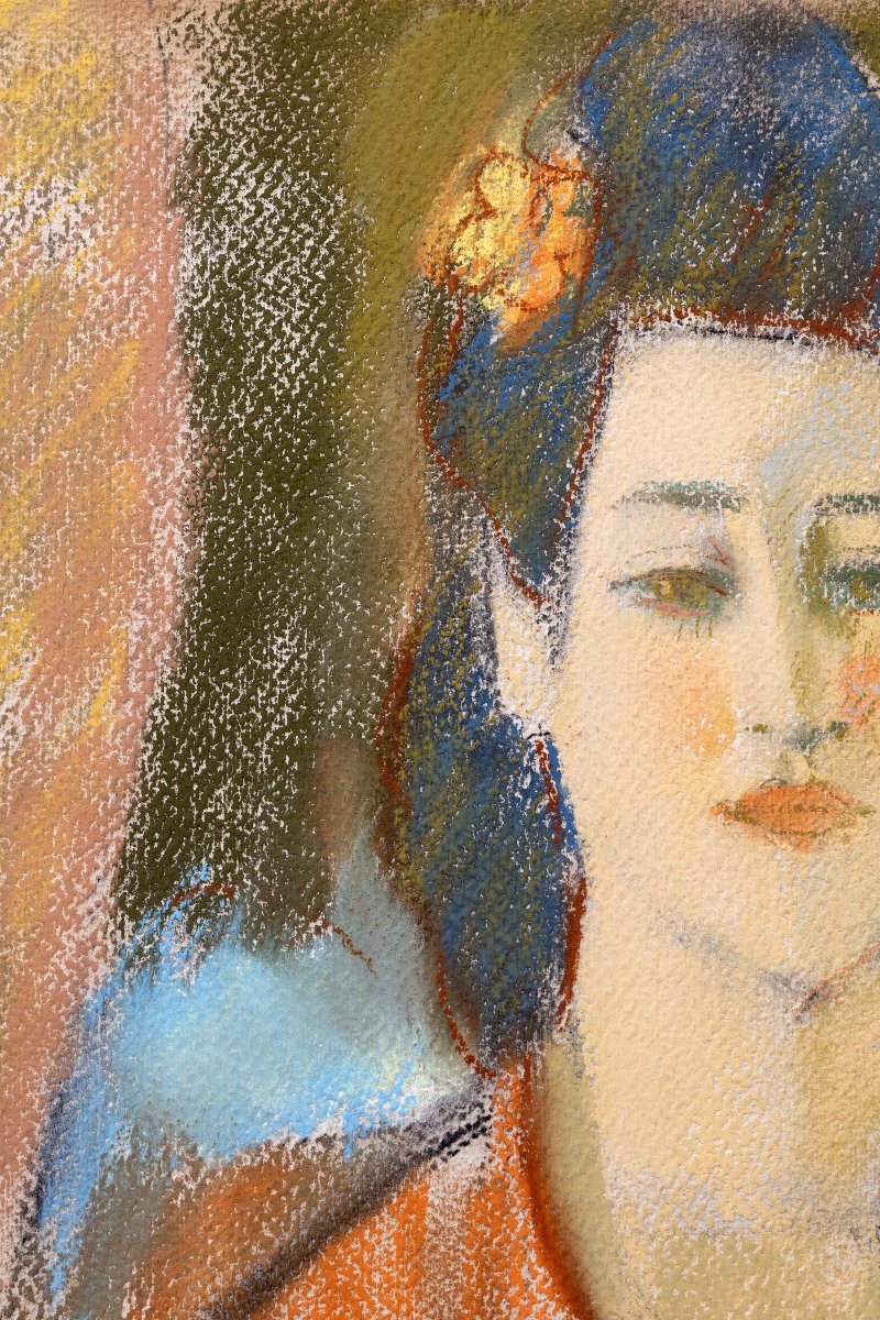 School Of Paris - Zygmunt Landau - Woman In An Orange Blouse - Pastel - Signed-photo-5